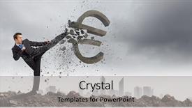  Presentation with euro - Slides having cost down - businessman breaking stone euro symbol background and a light gray colored foreground