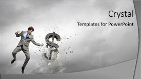  Presentation with dollar sign - Audience pleasing presentation theme consisting of cost down - young businessman craching with fist backdrop and a light gray colored foreground