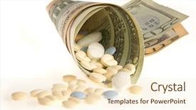  Presentation with roll - Theme with cost health - little pills coming background and a  colored foreground