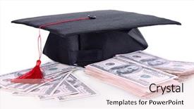  Presentation with graduation - Presentation design consisting of education budget - graduation hat and money isolated background and a lemonade colored foreground