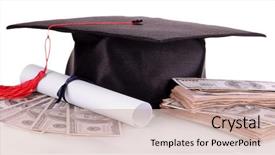  Presentation with scroll - PPT layouts enhanced with graduation hat money and scroll background and a soft green colored foreground