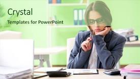  Presentation with female office graphics - Cool new PPT theme with cost management - female financial manager working backdrop and a soft green colored foreground