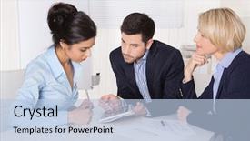  Presentation with collaboration - Presentation featuring cost management - successful business collaboration - man background and a light blue colored foreground