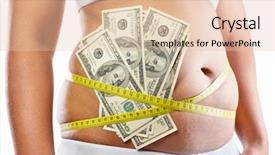  Presentation with cost - PPT theme featuring cost money - overweight female stomach strapped background and a lemonade colored foreground
