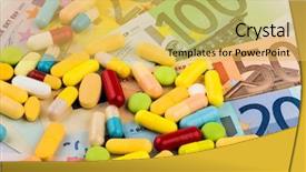  Presentation with pharmaceutical tablets - Beautiful theme featuring cost of medicine and drugs backdrop and a yellow colored foreground