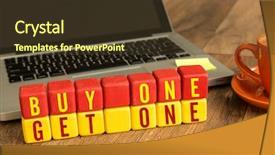  Presentation with cube - Audience pleasing presentation design consisting of purchase free - buy one get one written backdrop and a tawny brown colored foreground