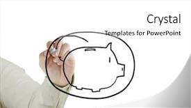  Presentation with piggy bank - Beautiful PPT layouts featuring cost saving project - business man drawing doodle style backdrop and a white colored foreground