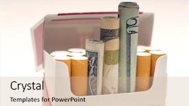  Presentation with cigarette - Cool new PPT layouts with cost smoking - money rolled up in cigarette backdrop and a soft green colored foreground
