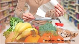 Presentation with online grocery shopping - Colorful slide set enhanced with cost weight - woman with grocery receipt backdrop and a coral colored foreground