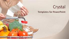  Presentation with grocery - Cool new PPT layouts with cost weight - woman with grocery receipt backdrop and a  colored foreground