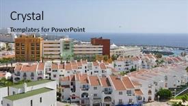  Presentation with island resort - Slides featuring costa adeje resort tenerife island canaries background and a light blue colored foreground