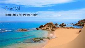  Presentation with beach - Presentation design having costa-brava-beach-lloret-de background and a light blue colored foreground