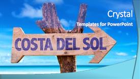  Presentation with sol - PPT layouts consisting of costa del sol wooden sign background and a cobalt blue colored foreground