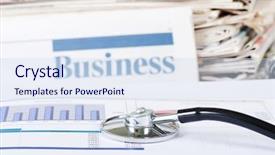  Presentation with stock market - Presentation design with rising costs - stethoscope on stock chart background and a sky blue colored foreground