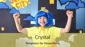  Presentation with costume - Amazing theme having costume against comic strip theme backdrop and a yellow colored foreground