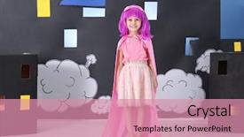  Presentation with child superhero - PPT theme having costume against comic strip theme background and a coral colored foreground