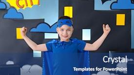  Presentation with costume - PPT theme featuring costume against comic strip theme background and a ocean colored foreground