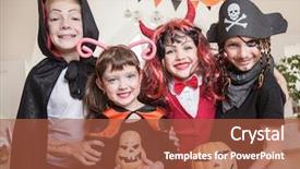  Presentation with group of children in christmas - Colorful PPT theme enhanced with costume celebrate together a halloween backdrop and a red colored foreground