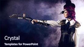  Presentation with stylized - Amazing presentation design having costume holding a gun anime backdrop and a navy blue colored foreground