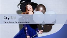  Presentation with costume - Amazing PPT theme having costume of witch halloween celebration backdrop and a light blue colored foreground