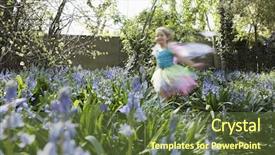  Presentation with fairy garden - PPT layouts with costume running in flower garden background and a  colored foreground