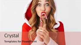  Presentation with christmas candy - Theme consisting of costume smiling and eating christmas background and a coral colored foreground