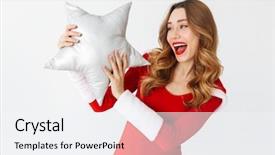  Presentation with red star - PPT theme enhanced with costume smiling and holding star background and a  colored foreground