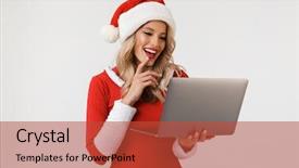  Presentation with happy new year 2022 - Theme enhanced with costume standing isolated over white background and a  colored foreground