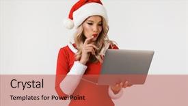  Presentation with new year - Beautiful presentation theme featuring costume standing isolated over white backdrop and a red colored foreground