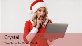  Presentation with candles for 2020 new year - Colorful slides enhanced with costume standing isolated over white backdrop and a red colored foreground