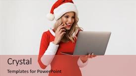  Presentation with new year - Presentation theme having costume standing isolated over white background and a  colored foreground