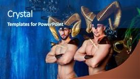  Presentation with stage - Colorful presentation theme enhanced with costume with big golden horn backdrop and a ocean colored foreground