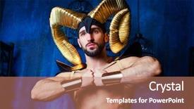  Presentation with performing arts stage - Slide set having costume with big golden horn background and a coral colored foreground