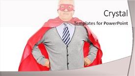  Presentation with frames isolated on white brown - Cool new presentation theme with costumer attitude - elderly in superhero costume isolated backdrop and a sky blue colored foreground
