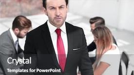  Presentation with executive - Amazing PPT theme having costumer attitude - executive businessman standing backdrop and a  colored foreground