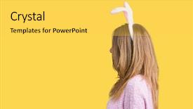  Presentation with middle east demographic - Beautiful presentation theme featuring costumer attitude - middle age brunette woman wearing backdrop and a yellow colored foreground