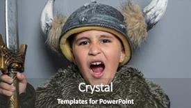  Presentation with sword - Slide deck featuring costumer attitude - viking brunette boy in fur background and a dark gray colored foreground