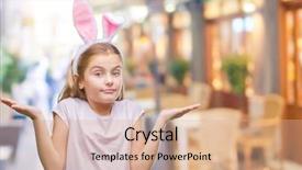  Presentation with easter - Presentation design featuring costumer attitude - young beautiful girl wearing easter background and a coral colored foreground