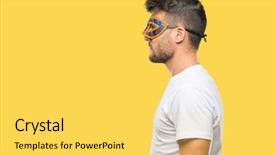  Presentation with young man wearing a hat - PPT theme consisting of costumer attitude - young handsome man wearing carnival background and a yellow colored foreground