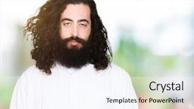  Presentation with jesus christ - PPT theme enhanced with costumer faith - man wearing jesus christ costume background and a sky blue colored foreground