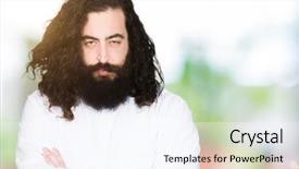  Presentation with jesus face - Beautiful presentation theme featuring costumer faith - man wearing jesus christ costume backdrop and a sky blue colored foreground