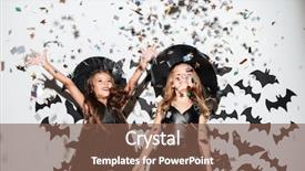  Presentation with halloween flying bats note - Cool new PPT layouts with costumes having fun with bats backdrop and a  colored foreground