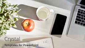  Presentation with home office - Colorful presentation enhanced with cosy-home-office-desk backdrop and a soft green colored foreground