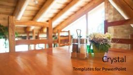  Presentation with restaurant - Slide set consisting of cosy wooden restaurant - mountain chalet background and a  colored foreground