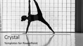  Presentation with advanced - Slide set having coth - young woman practicing background and a light gray colored foreground