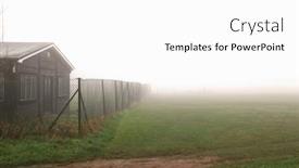  Presentation with foggy - PPT layouts having cottage-behind-chainlink-fence background and a white colored foreground