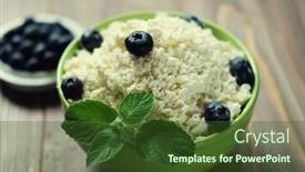  Presentation with blueberry - Presentation theme enhanced with cottage cheese and blueberry in a bowl on a table good breakfast background and a tawny brown colored foreground
