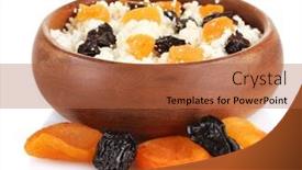  Presentation with white cheese - Presentation theme featuring cottage cheese in color bowl with fruits isolated on white background and a red colored foreground