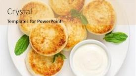  Presentation with cream - Presentation having cottage-cheese-pancakes-with-sour background and a yellow colored foreground