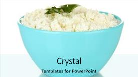  Presentation with blue cheese - Beautiful slides featuring cottage cheese with parsley in blue bowl isolated on white backdrop and a arctic colored foreground